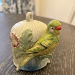 Vintage Takahashi Parrot Bisque Porcelain Birdcage Potpourri Pomander
